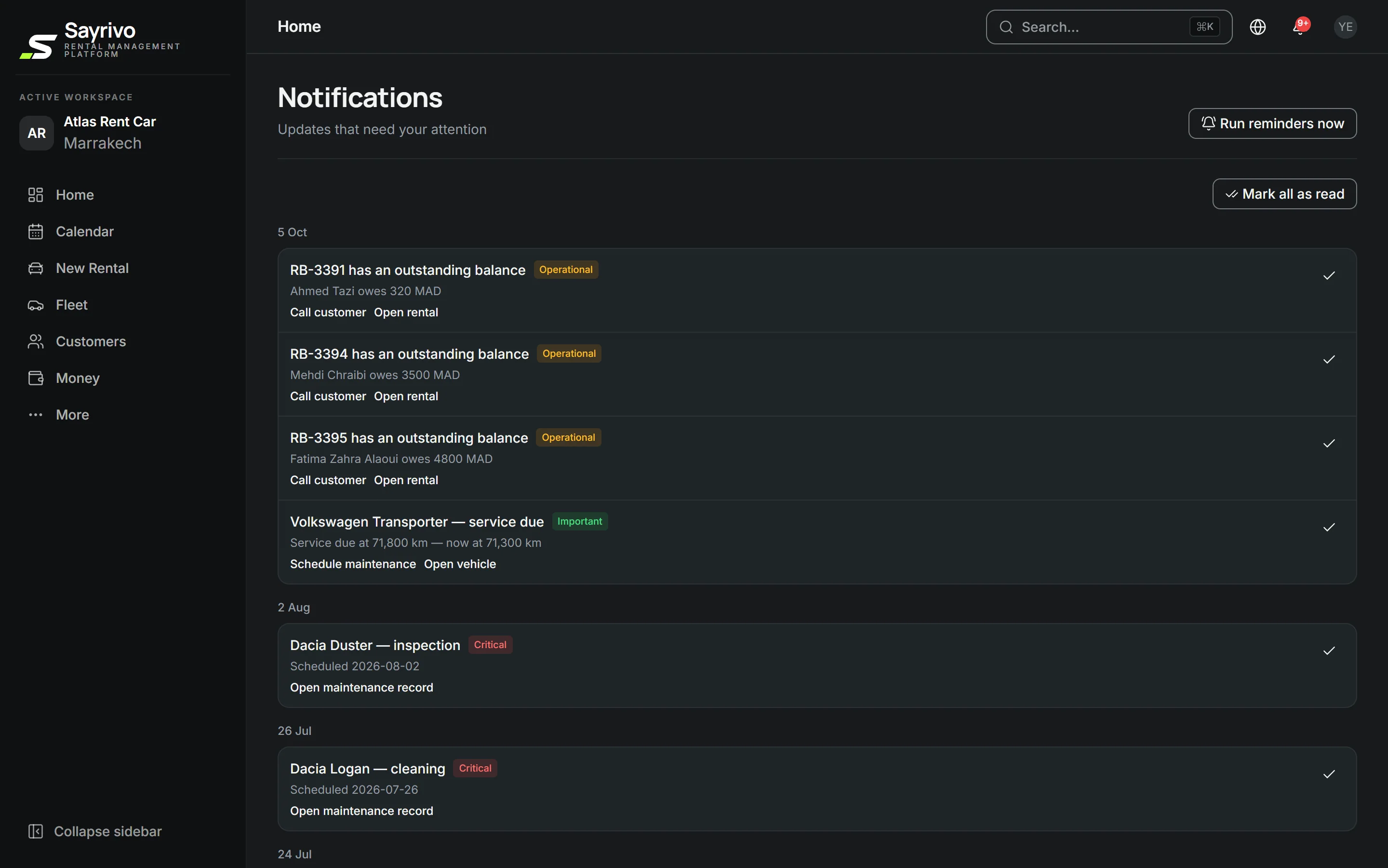 The agency's notifications in SAYRIVO