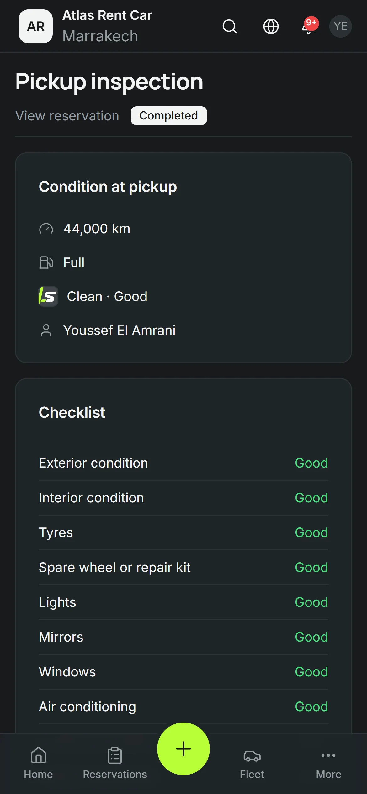 An inspection on a phone (mileage, fuel) and the vehicle record