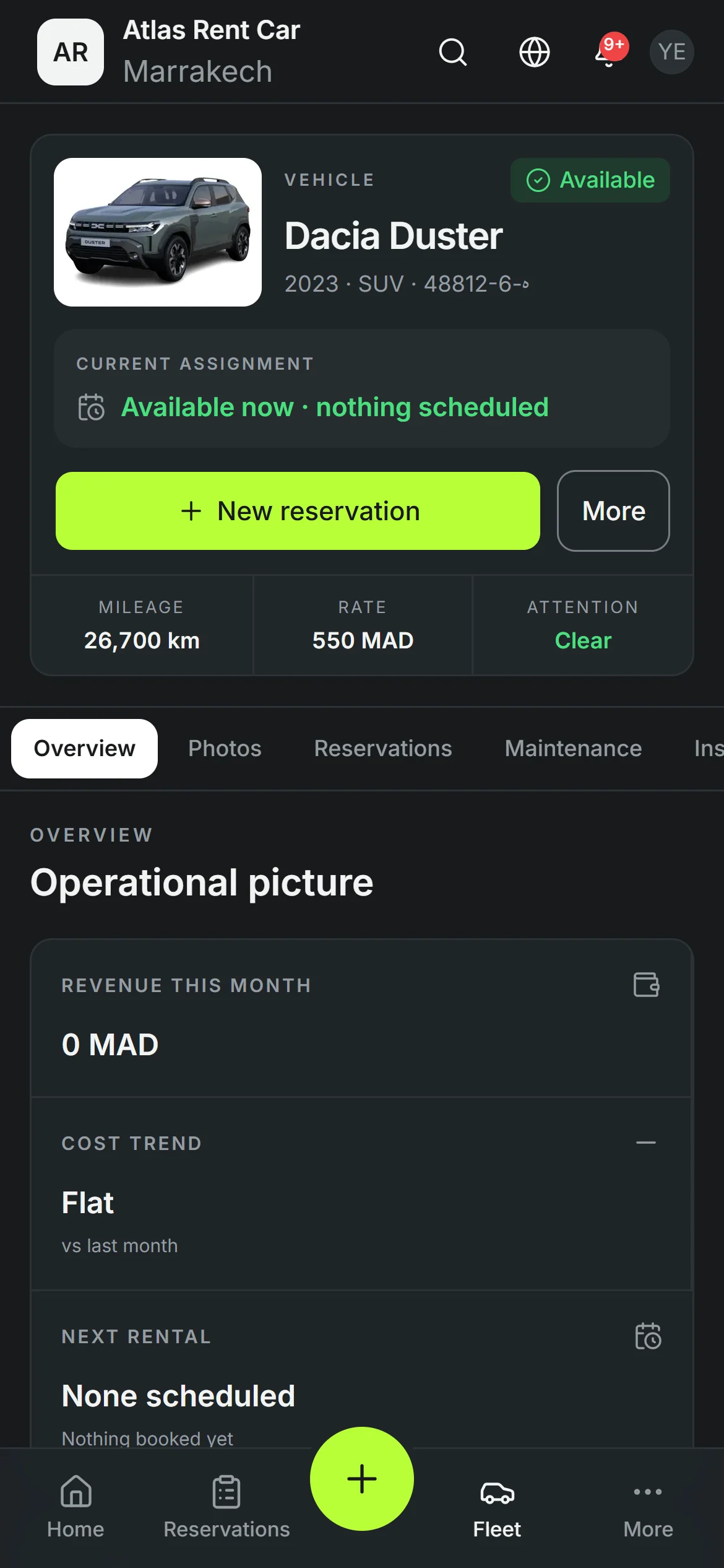 An agency's fleet in SAYRIVO, and a vehicle record on a phone