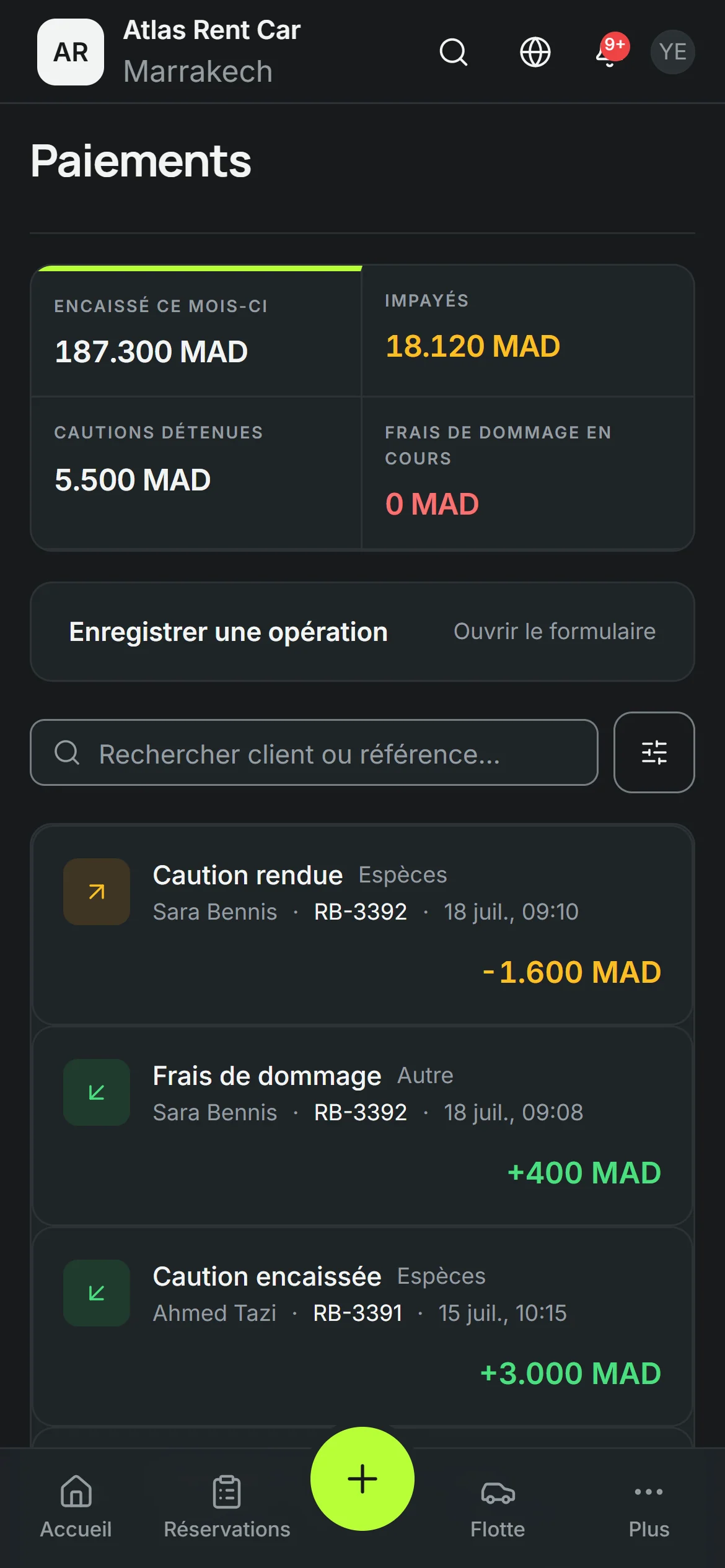 Paiement — Paiements et caution, enregistrés.