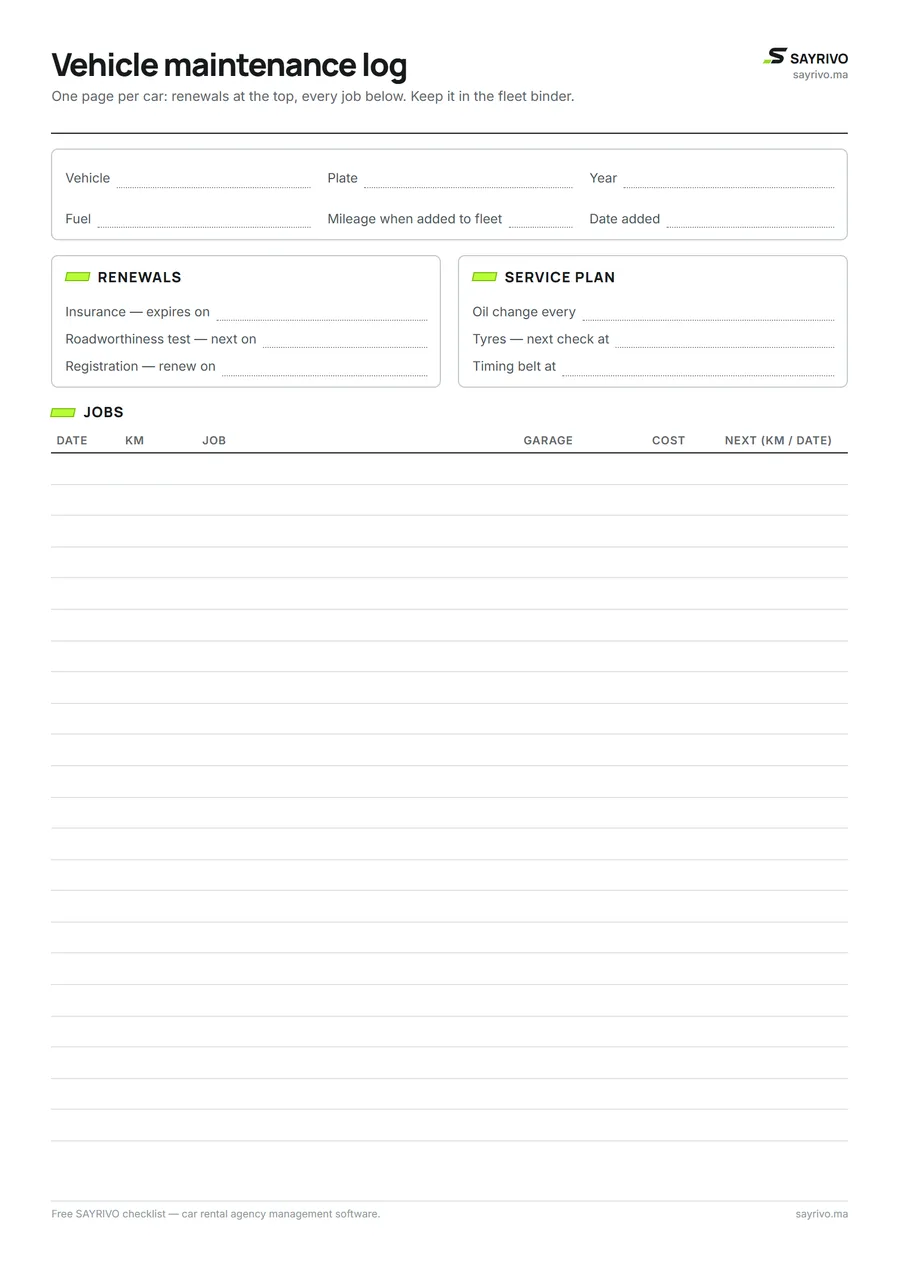 Vehicle maintenance log