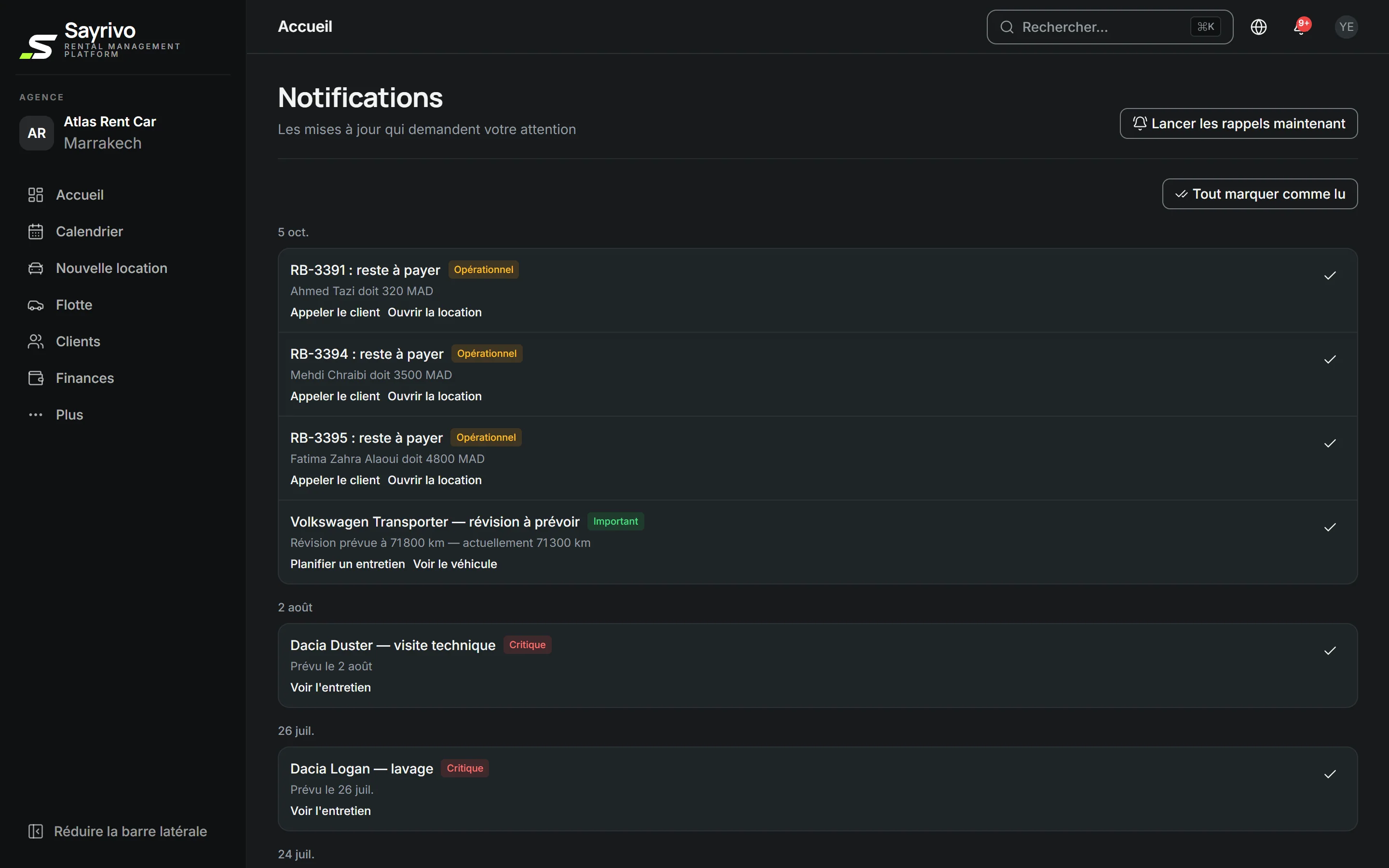 Notifications de l'agence dans SAYRIVO